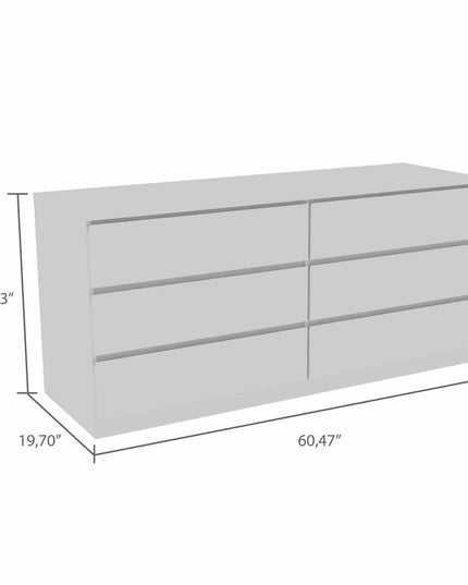 60" White Six Drawer Double Dresser