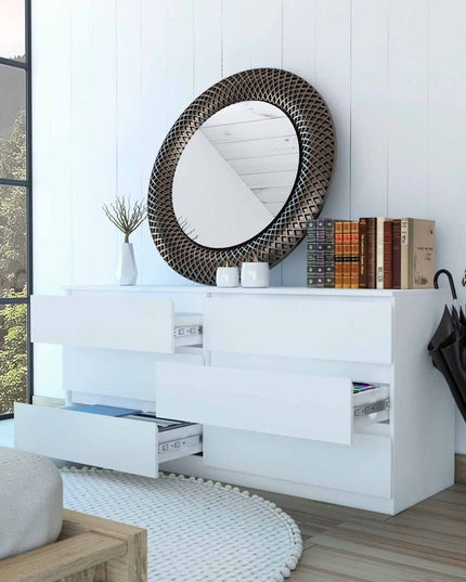 60" White Six Drawer Double Dresser