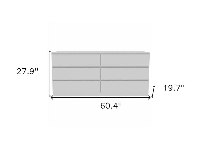 60" White Six Drawer Double Dresser