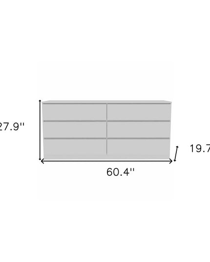 60" White Six Drawer Double Dresser