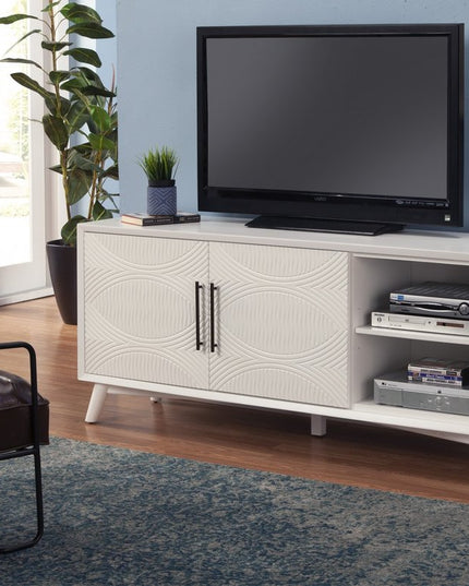 64" White Pine Solid Wood Open Shelving TV Stand