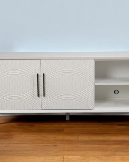 64" White Pine Solid Wood Open Shelving TV Stand