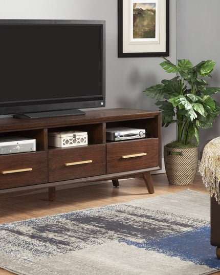 64" Brown Mahogany Solid Wood Open Shelving TV Stand