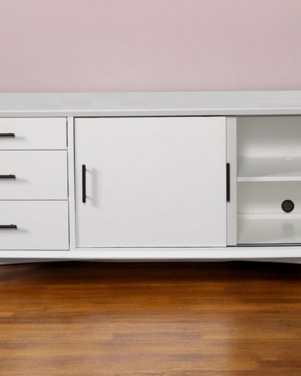 64" White Mahogany Solid Wood Enclosed and Open Storage TV Stand