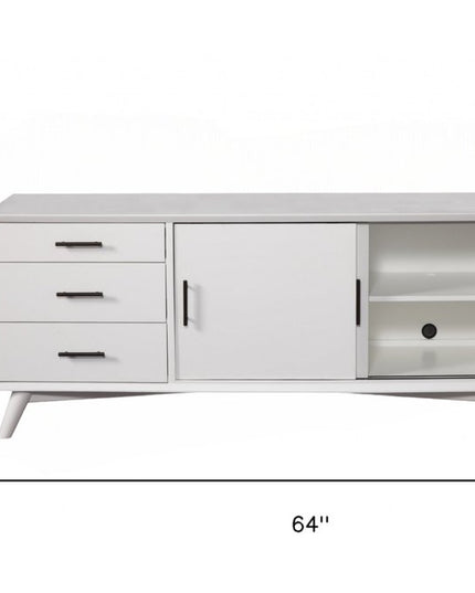 64" White Mahogany Solid Wood Enclosed and Open Storage TV Stand