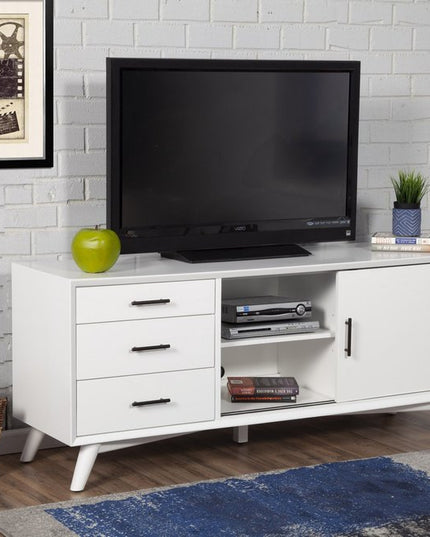 64" White Mahogany Solid Wood Enclosed and Open Storage TV Stand