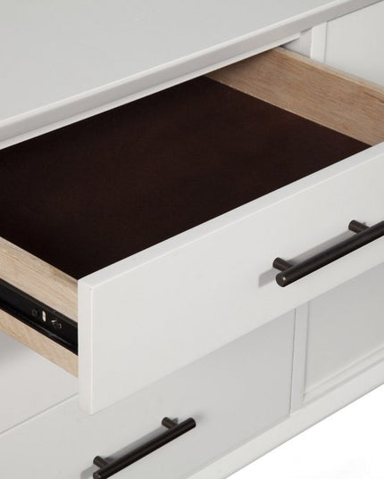 64" White Mahogany Solid Wood Enclosed and Open Storage TV Stand