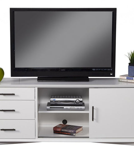 64" White Mahogany Solid Wood Enclosed and Open Storage TV Stand
