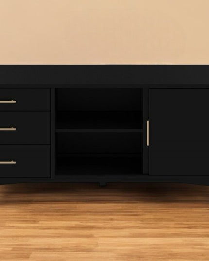 64" Black Mahogany Solid Wood Enclosed and Open Storage TV Stand