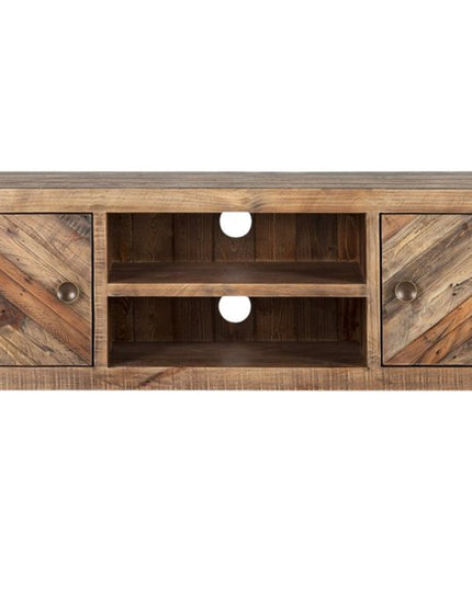 63" Wood Brown Reclaimed Pine And Plywood Open Shelving TV Stand