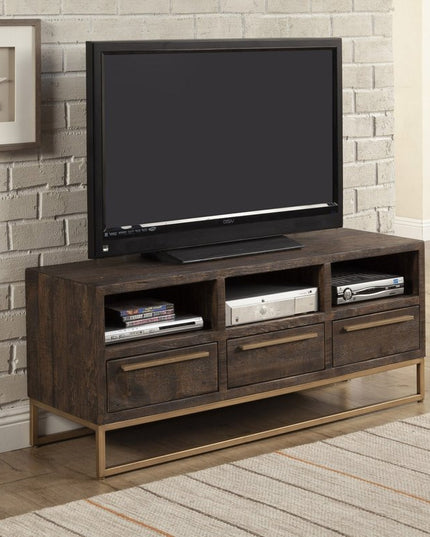 52" Deep Taupe Reclaimed Pine And Plywood Open Shelving TV Stand