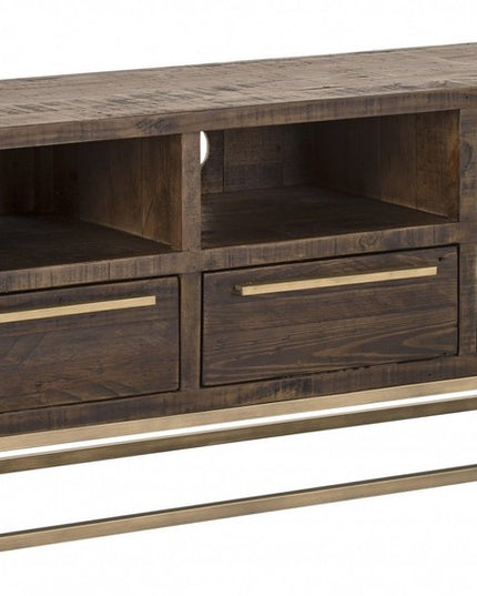 52" Deep Taupe Reclaimed Pine And Plywood Open Shelving TV Stand