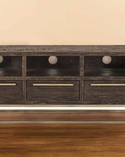 52" Deep Taupe Reclaimed Pine And Plywood Open Shelving TV Stand