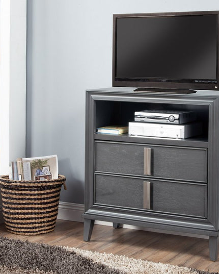 36" Gray Pine Poplar Solids With Mindy And Veneer Open Shelving TV Stand