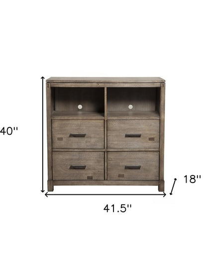 42" Brown Solid Wood Open Shelving TV Stand