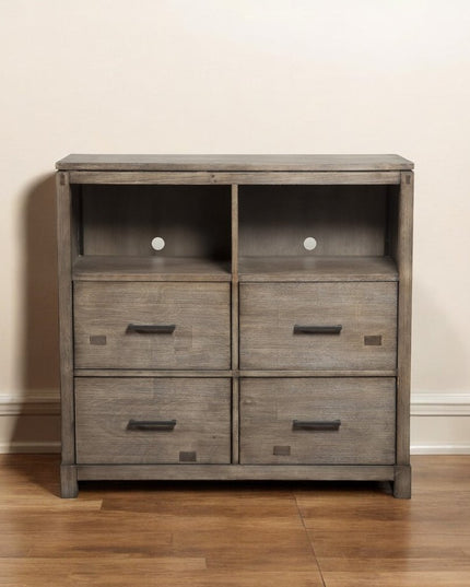 42" Brown Solid Wood Open Shelving TV Stand