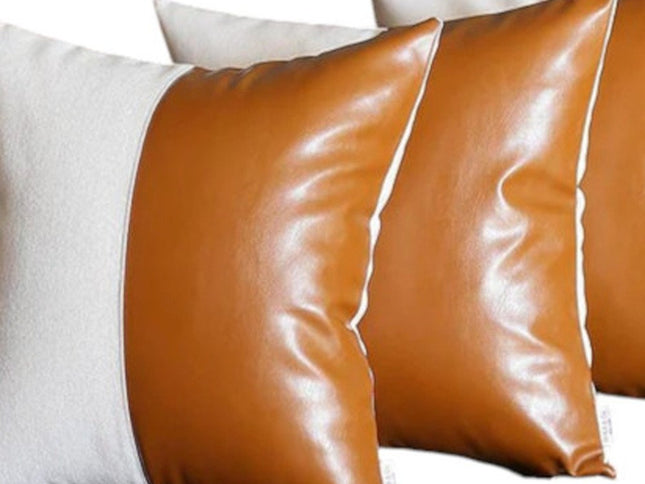 Vegan Faux Leather Detailed Throw Pillow Set of 4