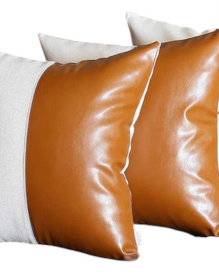 Vegan Faux Leather Detailed Throw Pillow Set of 4