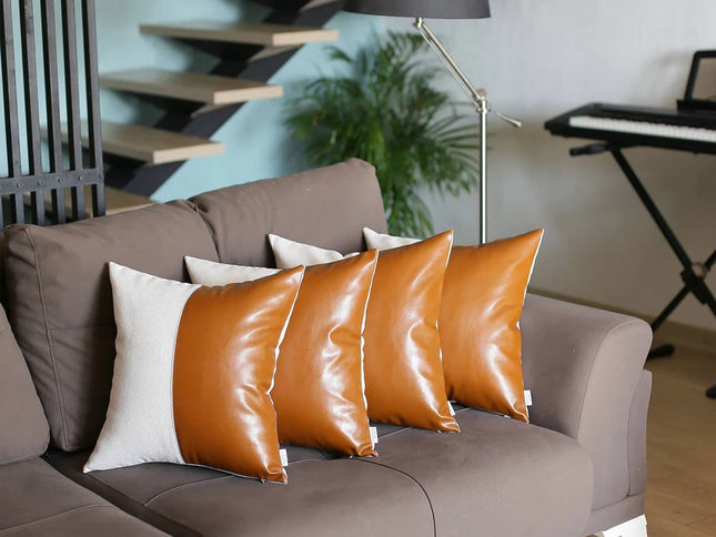 Vegan Faux Leather Detailed Throw Pillow Set of 4
