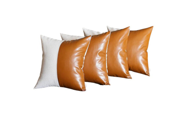 Vegan Faux Leather Detailed Throw Pillow Set of 4