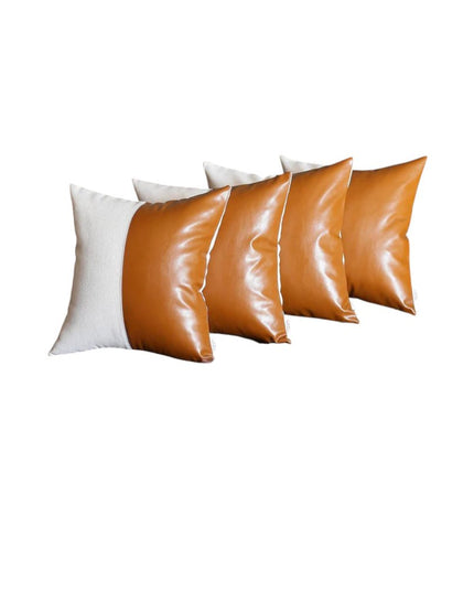 Vegan Faux Leather Detailed Throw Pillow Set of 4