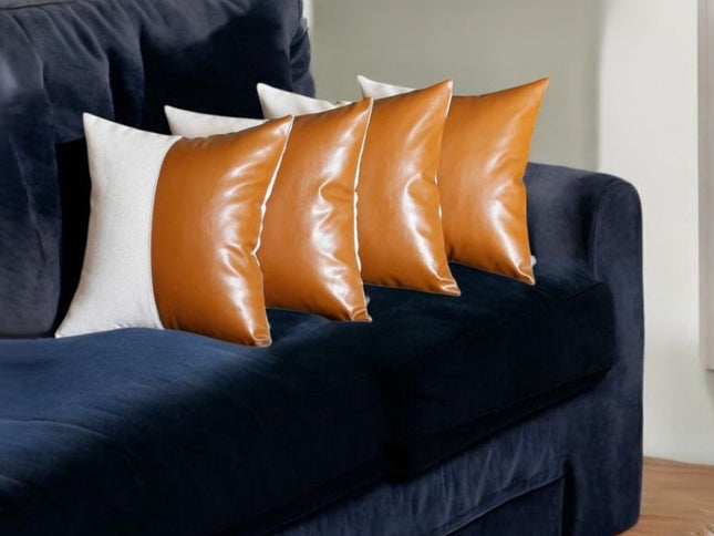 Vegan Faux Leather Detailed Throw Pillow Set of 4