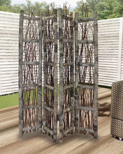 Earthy Birch and Twig Four Panel Room Divider Screen