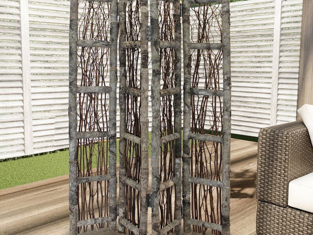 64" Brown Solid Wood Folding Four Panel Screen Room Divider