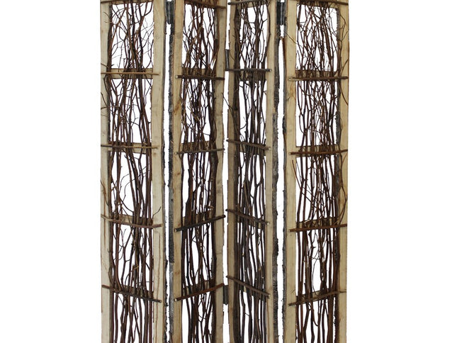 Earthy Birch and Twig Four Panel Room Divider Screen