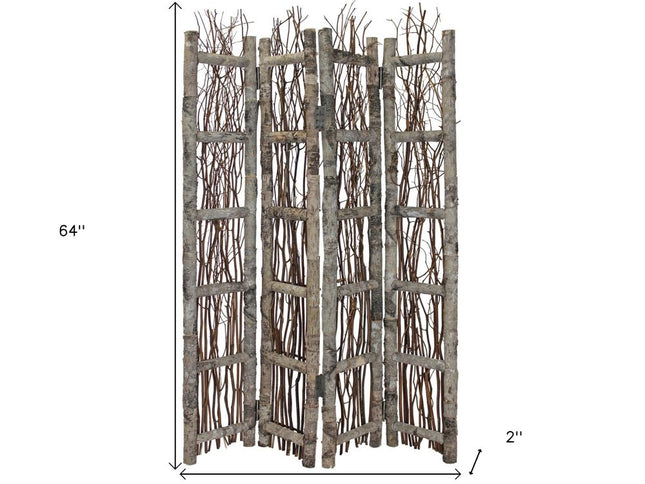 64" Brown Solid Wood Folding Four Panel Screen Room Divider