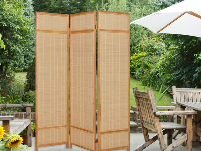 72" Brown Bamboo Folding Three Panel Screen Room Divider