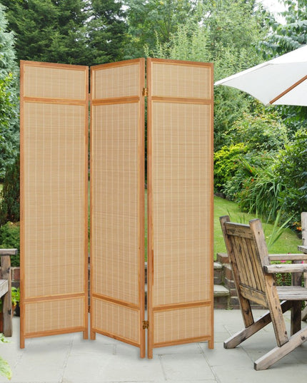 72" Brown Bamboo Folding Three Panel Screen Room Divider