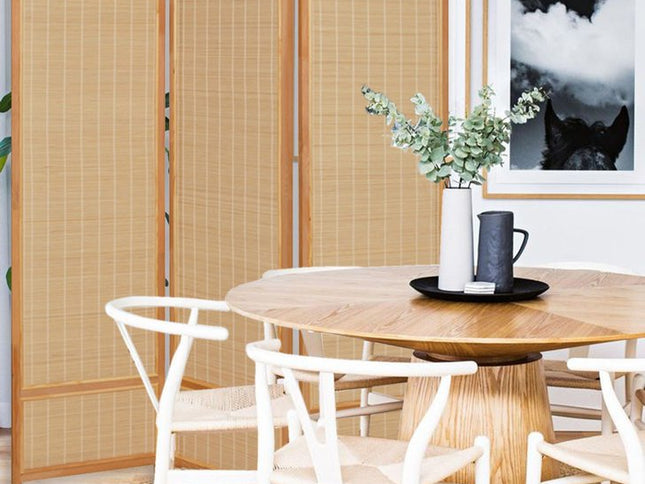 Natural Brown Bamboo Three Panel Room Divider Screen