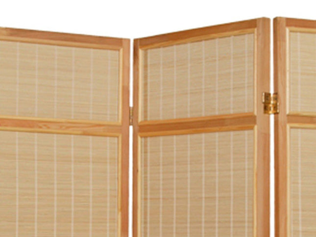 72" Brown Bamboo Folding Three Panel Screen Room Divider