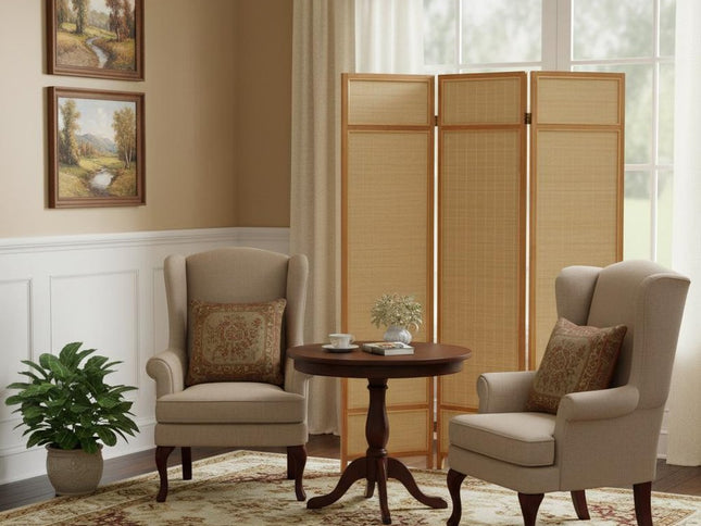 72" Brown Bamboo Folding Three Panel Screen Room Divider