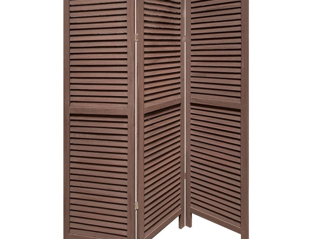 67" Brown Solid Wood Folding Three Panel Screen Room Divider