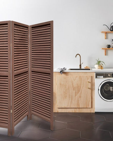 67" Brown Solid Wood Folding Three Panel Screen Room Divider