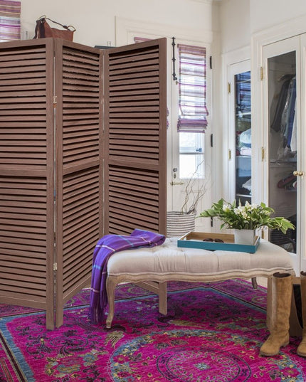 67" Brown Solid Wood Folding Three Panel Screen Room Divider