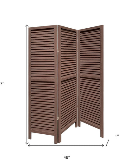 67" Brown Solid Wood Folding Three Panel Screen Room Divider