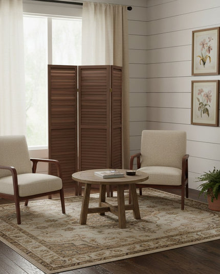 67" Brown Solid Wood Folding Three Panel Screen Room Divider