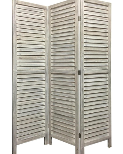 67" White Solid Wood Folding Three Panel Screen Room Divider