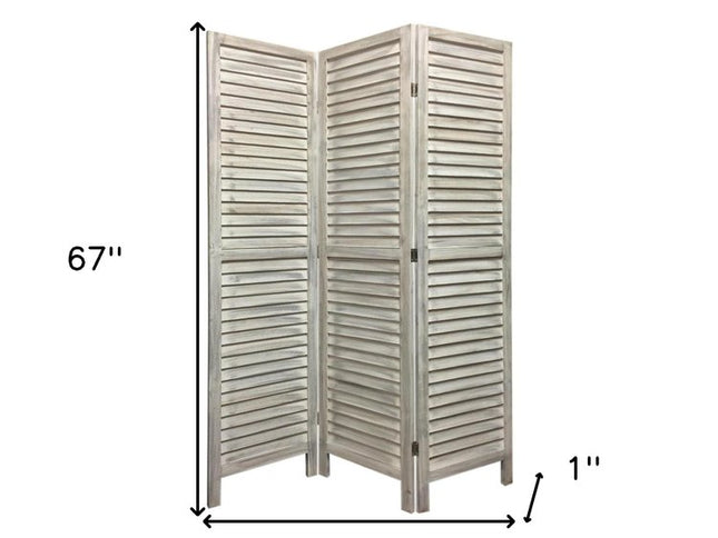 67" White Solid Wood Folding Three Panel Screen Room Divider