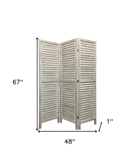 67" White Solid Wood Folding Three Panel Screen Room Divider