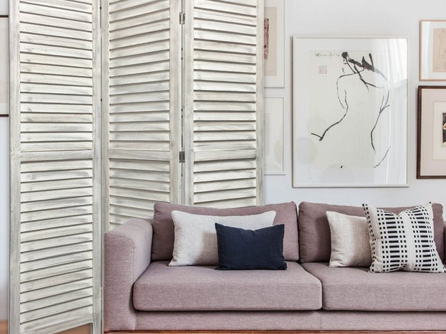 67" White Solid Wood Folding Three Panel Screen Room Divider