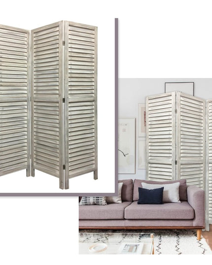 67" White Solid Wood Folding Three Panel Screen Room Divider