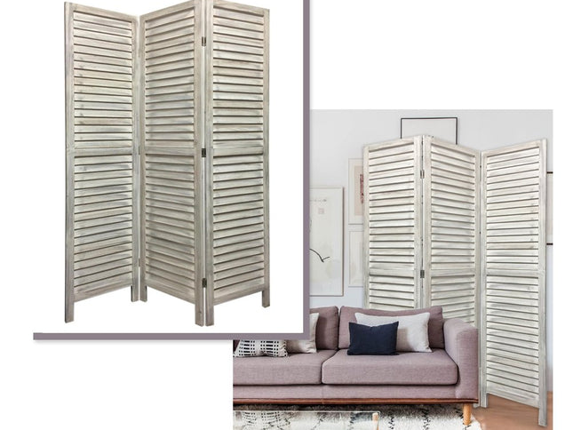 67" White Solid Wood Folding Three Panel Screen Room Divider