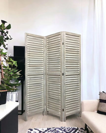 67" White Solid Wood Folding Three Panel Screen Room Divider