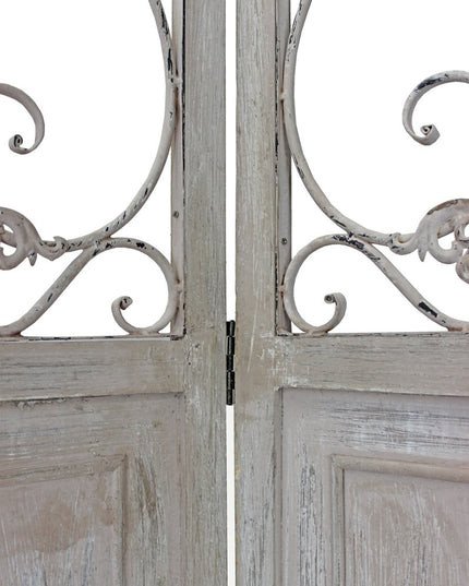 68" Beige Metal And Wood Folding Three Panel Screen Room Divider