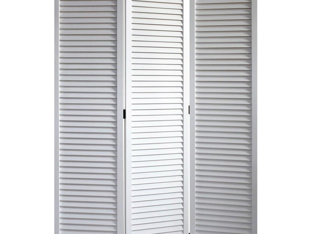 White Louvered Three Panel Room Divider Screen