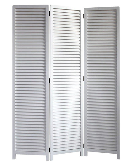 67" White Solid Wood Folding Three Panel Screen Room Divider